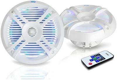 Pyle par de Altavoces Marinos de 6.5”, Impermeables, Duales, Estereo, 250V, Resistentes a la Intemperie, Luces LED, Ideales para Coche, Auto, Barco, Botes