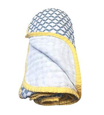 Motherhood katoenen mousselin babydeken, 2-laags, 95x110cm, voorgewassen, blauw Classics