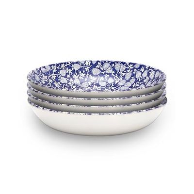 Wade WA967047BLU Eton Set of 4 Pasta Bowls with Blue Strawberry Design, Crafted from Earthenware, Made in Stoke-on-Trent, 22.5m, Blue