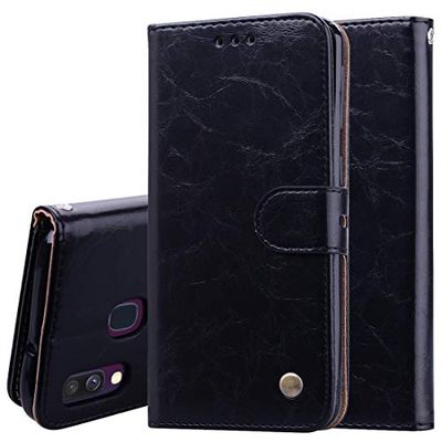 Carcasa de telefono Business Style Oil Wax Texture Horizontal Flip Funda de Cuero for Galaxy A40, con Soporte y Ranuras for Tarjetas y Billetera (Negro) (Color : Negro)