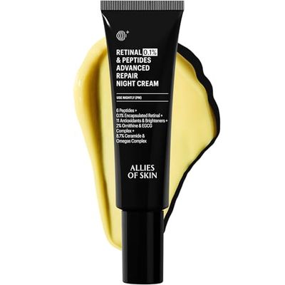 Allies of Skin Retinal 0.1% Peptides Repair Night Cream with Patented 0.1% Encapsulated Retinal, 6 Peptides, 2% Ornithine & EGCG Complex, 8.7% Ceramides & Omegas Complex
