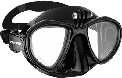 CRESSI Metis Action Mask Black/Black - Unisex duikmasker verminderd volume en Action Cam-houder, zwart/zwart, eenheidsmaat