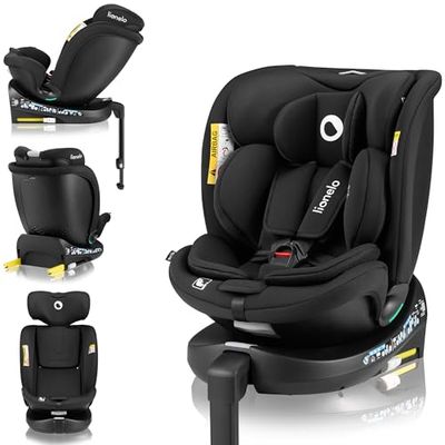 LIONELO NAVY i-Size vridbar 360 barnstol, 40–150 cm, grupp 0+1 2 3, framåt- och bakåtriktad montering, ISOFIX och stödben, justerbart nackstöd och ryggstöd, dri-sits insats