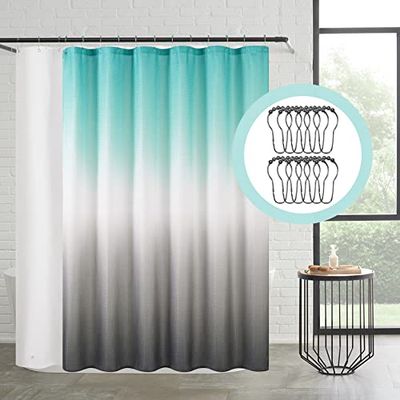 Creative Home Ideas Rideau de Douche 14 pièces Bleu Turquoise, Blanc, Gris ombré, Crochets et Doublure, Ensemble de Salle de Bain – Comprend 1 Rideau de Douche ombré de 70 x 183 cm, 1 Doublure de