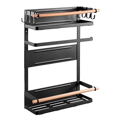 Estante magnético para Nevera/Estante para Lavadora con portarrollos y 6 Ganchos extraíbles Estante Colgante portarrollos para Toallas de Papel de hasta 12 kg Negro