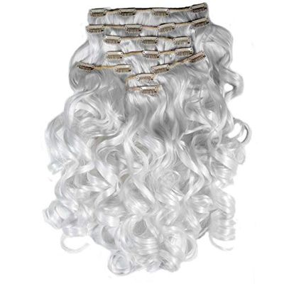 hair2heart Wavy Synthetic Hair Clip-In Extensions, 8-Piece Set, 60 cm, Colour 18 Frozen Blonde
