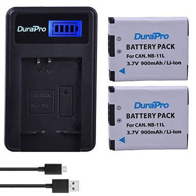 DuraPro 2 stuks NB-11L Li-ion batterij NB-11LH + LCD-USB-oplader voor Canon PowerShot A2300 A2400 A2500 A2600 A3400 A3500 A4000 IS, ELPH 110 115 130 320 340 HS, IS, IS, 2 stuks XUS 265 132D 140 155