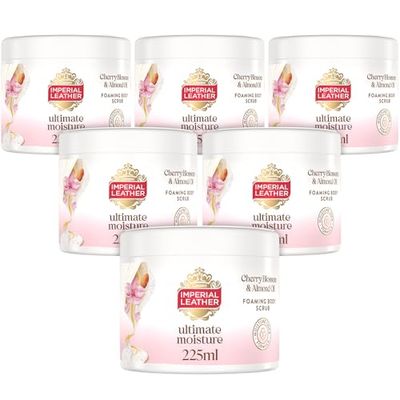 Imperial Leather Ultimate Moisture Cherry Blossom & Almond Oil Foaming Exfoliating Body Scrub, Ultra Rich Lather, Suitable for Sensitive Skin - Vegan & Cruelty Free (225ml), Multipack 6 x 225ml