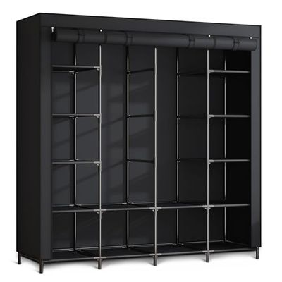 Massido Armoire en Tissu Pliable Stable à 14 étagères avec Housse de canapé et Structure en Acier Noir 170 x 45 x 170 cm