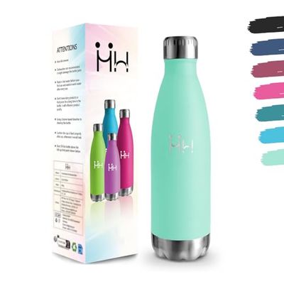 Water Bottle 500ml BPA Free 304 Stainless Steel Water Bottle Double Wall Vacuum Insulated Thermal Bottle for School Travel Running Camping Blue Green Leakproof