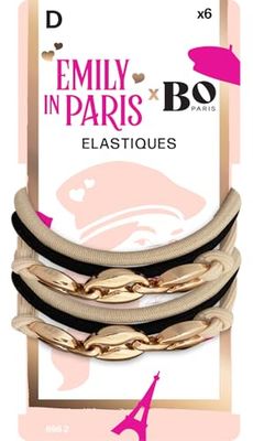 Emily in Paris x Bo Paris – Élastiques cheveux x6 – Tons beige & noir – Détails dorés – Accessoire coiffure chic – Style parisien – Tenue douce & élégante - Lot de 1