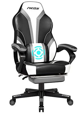 IntimaTe WM Heart Chaise Gaming, Fauteuil Gamer Ergonomique, Siège Gaming avec Dossier Haut, Fauteuil de Bureau avec Assis Rembourré, Repos-Pieds Pliable, Accoudoirs Réglables (Gris), 55*49*127.5