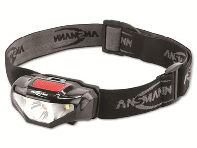 ANSMANN Led-hoofdlamp HD70B met 65 lumen, IP44 spatwaterdicht, 80 m bereik, 3 functies, 3 W hoofdlamp, ideaal voor fietsen, hardlopen met hond, joggen, vissen, klimmen, kamperen en werkplaats