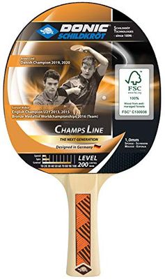 Donic Schildkröt Champs Line 200 Raquette de Tennis de Table Mixte Enfant, Noir/Rouge/Brun