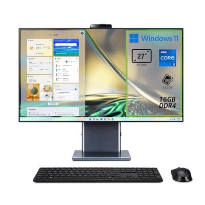 Acer Aspire S27-1755 Computer Fisso All in One, Pc Desktop, Processore Intel Core i7-1260P, Ram 16 GB DDR4, 512 GB SSD, Display 27" IPS QHD LCD, Intel Iris Xe Eligible, Wifi, Webcam, Windows 11 Home