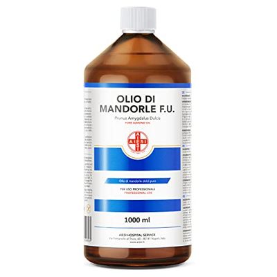 AIESI® Olio di Mandorle Dolci F.U. puro 100% spremuto a freddo (Flacone da 1 litro), Per uso farmaceutico, alimentare, cosmetico e dermatologico, Made in Italy