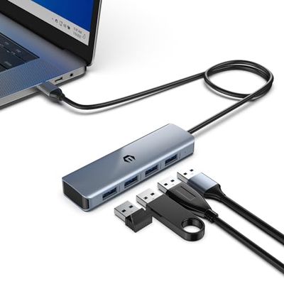 Hub USB 3.2 - Adaptateur USB - Hub de données Portable Ultra Fin - 4 Ports USB 3.2 - Compatible avec Les systèmes Windows, macOS - Aluminium