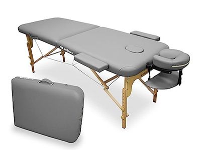 WELLCORE massagetafel, inklapbaar, van hout, kunstleer, 186 x 66 cm, in hoogte verstelbaar, afneembare kop, twee verlengarmen, gezichtsgat, zilver, tot 140 kg