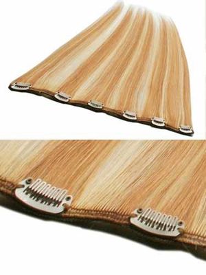 I&K Clip In Human Hair Extensions - Quick Length Piece 24/27-Light Blonde with Strawberry Blonde Mix 18 inch