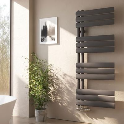EMKE Scaldasalviette ovale, 112 x 50 cm, con attacco laterale, per bagno, 475 Watt, colore: antracite