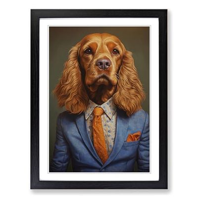 Cocker Spaniel in a Suit Painting No.3 Framed Wall Art Print, Ready to Hang Picture for Living Room Bedroom Home Office, Black A2 (48 x 66 cm)