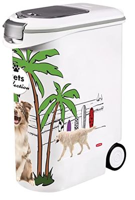 Curver Hundbehållare - 20 kg/54 l - husdjurskollektion - stor lufttät förvaring mot lukt för hundmat - rullbehållare - 28 x 49 x 61 cm