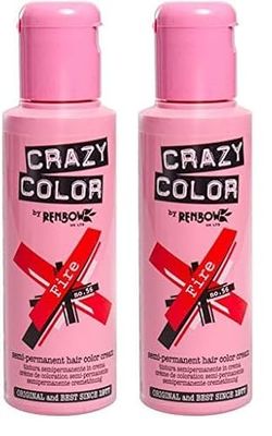 Renbow Crazy Color Semi Permanent Hair Color Cream Fire No.56 100ml (Pack of 2)