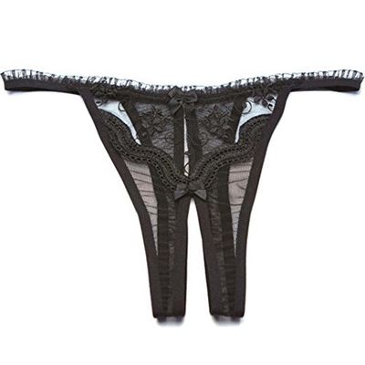 Shirley of Hollywood Number X10 Size 3X/4X Black Scalloped Embroidery Crotchless Thong