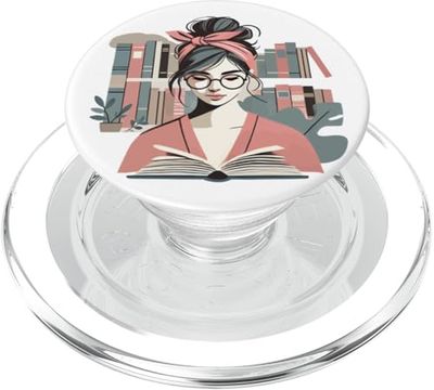 Buecherwurm Girl Leseratte - Figura decorativa, diseño de amante de libros PopSockets PopGrip para MagSafe