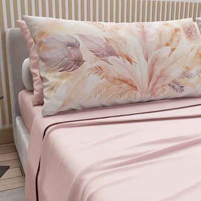 PETTI Artigiani Italiani - Beddengoed voor tweepersoonsbed, katoen met kussenslopen met digitale print, compleet laken voor tweepersoonsbed, palmpoeder, 100% Made in Italy