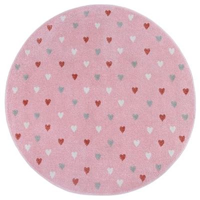 Hanse Home Adventures Kindertapijt, rond, hartpatroon, tapijt voor jongens en meisjes, voor kinderkamer, speelkamer, tienerkamer, woonkamer, roze, 140 cm