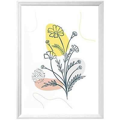 Arterby's® - Premium Poster Quadro Cornice Tela Canvas Dipinto Mood - Illustrazione Fiori e Foglie Minimal Line Art - Made in Italy - HD Poster con Cornice Decorativa Bianca 30x40 cm A008 D0013