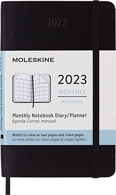 Moleskine Monthly Planner 2023, 12-Month Diary, Monthly Notebook with Soft Cover, Pocket Size 9 x 14 cm, Colour Black
