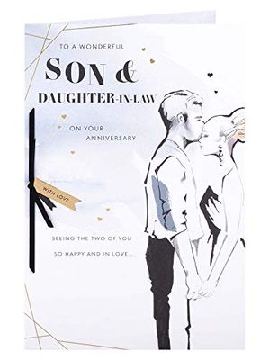 Clintons: Kissing Couple Son & Daughter-in-Law Anniversary Card 235x155mm, 1153032