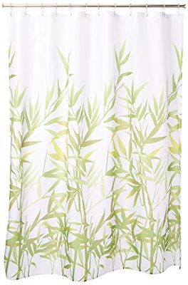 iDesign Anzu Tenda da doccia, Tenda per vasca da bagno 183,0 cm x 183,0 cm, Tenda in poliestere lavabile con motivo floreale, Poliestere verde