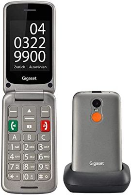 Gigaset GL590, Teléfono móvil para mayores con teclas grandes, Pantalla de alta visibilidad, Botón de emergencia SOS, Teclas extragrandes, Compatible con audífonos, Móvil plegable, Libre, Gris