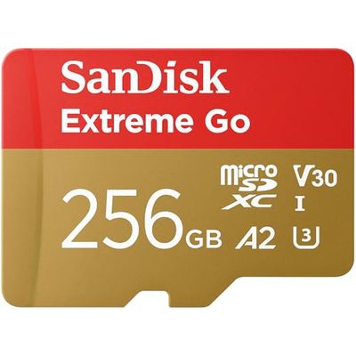 SanDisk 256GB Extreme Go micro SDXC card + SD adapter, (For Android Devices, Gaming Consoles, Drones, Action Cams, UHS-I, up to 200 MB/s, V30, 5K, 4K, UHD, Rescue PRO, Class 10, U3) For Amazon