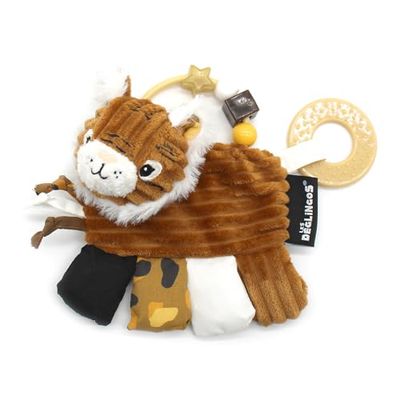 LES DEGLINGOS - Hochet Bébé d'Activités Speculos le tigre - jouet d’éveil pour bébé avec activités sonores et tactiles - 1 pièce - cassonnade - 17cm