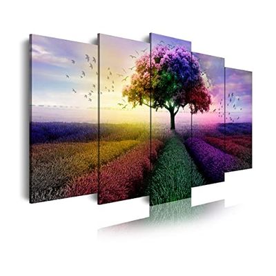 DekoArte 539 - Quadri moderni Stampa di Immagini Artistica Digitalizzata | Tela Decorativa Per Soggiorno o Stanza da letto | Stile Paesaggio Alberi quattro stagioni dell’Anno | 5 Pezzi 150 x 80 cm