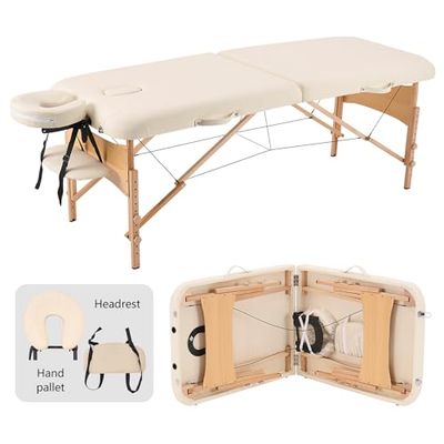 YOUNIKE Table de Massage Lit à Cils 2 Pliable Portable Beige Léger Réglable Professionnelle Facial Spa Salon Thérapie Beauté Esthéticienne Tatouage 70 cm de Large