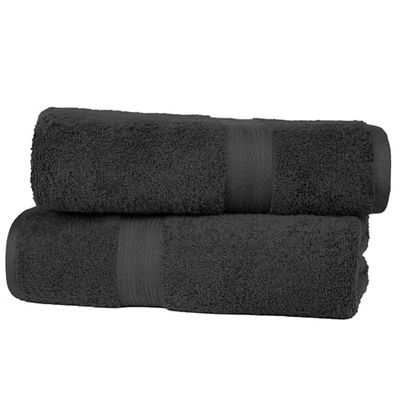 Amazon Basics Embalagem de 2 toalhas de banho, resistentes à descoloração, 100 % algodão, macios, absorventes, (70 x 140 cm), preto