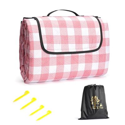 Oak & Tea Couverture de Pique Nique imperméable avec 4 Boucles d'angle, Tapis Pique Nique Tapis de Plage pour Le Camping, la Plage et Le Camping 150 x 200 cm Rouge et Blanc