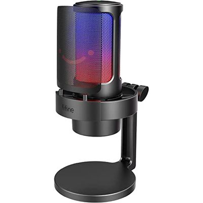 FIFINE USB Microphone PC, Gaming Microphone for Streaming Podcast Studio, Microphone USBC for PS4 PS5 MAC with RGB Control, Mute Switch, Headphone Jack, Pop Filter