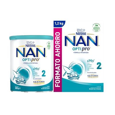 Nestle NAN Optipro - Mega Pack Leche de continuación en polvo fórmula Nan Optipro 2 800g LATA + Nan Optipro 2 1200g para bebés Estuche
