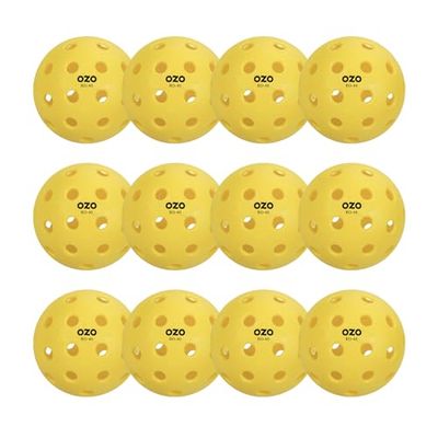 OZO Pickleball- RO-40 - Set med 12 utomhusbollar, 40 hål, formsprutning