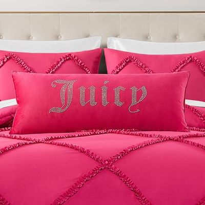 Juicy Couture Rechthoekig decoratief accent, premium omkeerbaar sierkussen, woonkamer- en slaapkamerdecoratie, 40,6 x 91,4 cm, felroze