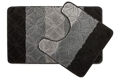 Emma Barclay Halo – Ensemble de 2 Tapis de Bain à Rayures Ton sur Ton (Tapis 45 x 75 cm/Contour WC 45 x 45 cm) (Noir)