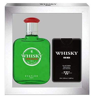 EVAFLORPARIS Whisky Origin Coffret Cadeau Eau de Toilette 100 ml + Parfum de Voyage Vaporisateur pour Homme 20 ml