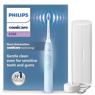Philips Sonicare 6100, spazzolino elettrico sonico con 2 modalità di spazzolamento e 3 livelli di intensità, avviso di pressione, EasyStart, SmarTimer, azzurro, modello HX7406/02 [Nuova tecnologia]