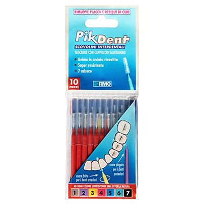Cepillos Interdentales Pikdent - Núcleo de acero recubierto y cerdas de Tynex - Tamaño 4 Rojo 0,7 Mm Cilíndrico - 10 Cepillos